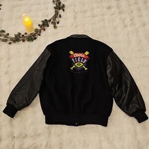 Vtg Steer Brand Coors Field Logo Black Leather Wool Blend Varsity Jacket Mens L